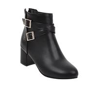Bottines pour femme - Avec talon - Élégantes - Avec boucle de ceinture - Fermeture éclair latérale - Talon épais - Antidérapantes - Tige courte - Pour femme - Bottes d'hiver classiques, Noir , 38 EU