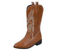 Bottines pour femme avec talon en cuir - Bottes basses vintage brodées - Bottes de cowboy mi-tige - Bottes western - Bout pointu - Bottes élégantes pour femme - Bottes d'hiver chaudes, marron, 43 EU