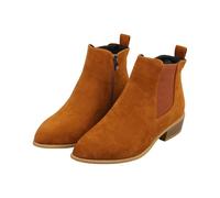 Bottines pour femme avec talon pointu - Tige courte en daim - Chaussures de loisirs - Couleur unie - Élégantes - Vintage - Avec fermeture éclair, marron, 40 EU