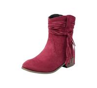 Bottines pour femme - Beige - Avec talon - Bottes pour femme - Noir - Pointure 40 - En velours - À franges - Chaudes - Confortables - Chaudes - Élégantes et légères, Bordeaux, 40 EU