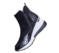 Bottines pour femme - Bottes courtes à plateforme - Bottes de motard - Bottes basses - Pour le travail, le ski, l'extérieur, la neige, l'hiver, l'automne et l'hiver, Noir , 38 EU