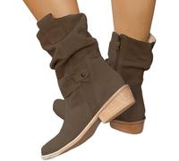 Bottines pour femme - Bottes de cowboy élégantes en daim - Bottines basses avec boucle - Bottes courtes - Bottes basses - Bottes de transition - Bottes à talon bloc - Bottes pour femme, gris, 38 EU