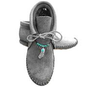 Bottines pour femme - Bottines à lacets de couleur unie légères à enfiler Style rétro Bohème Bottines basiques à talon plat Chaussures décontractées à bout rond, gris, 38.5 EU