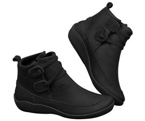 Bottines pour femme - Bout pointu - Imperméables - Courtes - Vintage - En cuir - Avec soutien voûté - Avec fermeture éclair latérale - Bottines plates pour femme, Noir , 39