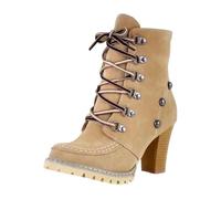 Bottines pour femme - Chaussures de marche à lacets cloutées - Résistantes à l'eau - Faciles à nettoyer - Chaussures élégantes pour femme - Talon bloc - Bout rond - Semelle antidérapante - Bottes à