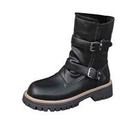 Bottines pour femme, décontractées, tendance, équitation, bottes de combat, confortables, talon plat, bout rond et fermé pour l'hiver, l'automne, chaussures pour femme, Noir , 42 EU