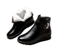 Bottines pour femme - Doublées - En cuir noir - Courtes - Avec fermeture éclair - Bottes en cuir souple - Chaussures plates à enfiler - Thermiques - En cuir synthétique - Antidérapantes, Blanc., 36 EU