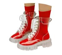 Bottines pour femme en cuir Crystal Bottom Fashion - Grandes bottes tendance - Lacets surélevés - Imperméables - Légères - En gelée - Avec fond épais - Bottines de pluie, rouge, 39 EU
