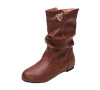 Bottines pour femme en cuir souple froncé à talon bas décontracté confortable pour l'hiver et l'automne Bottes courtes à bout rond pour sortir, randonnée, voyage, marron, 40 EU