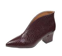 Bottines pour femme en cuir verni à motif fendu à enfiler Bout pointu rétro Talon bas respirant Léger Bottes confortables à talon épais à enfiler, bordeaux, 38.5 EU