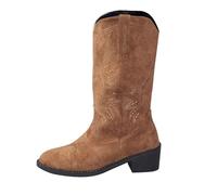 Bottines pour femme en daim noir - Bottes de cowboy pour femme - Talon bas - Bottes de cowboy tendance - Bottes western doublées pointues - Bottes à enfiler - Bottes mi-mollet - Bottes de randonnée