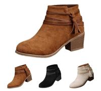 Bottines pour femme - Large sangle à nœud - Talon épais - Bout pointu classique - Décontractées - Légères et confortables - Fermeture éclair latérale - Bottes de cowboy occidentales, marron, 38 EU