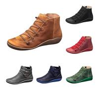 Bottines pour femme larges et plates confortables à tige courte en simili cuir imperméables bottines d'extérieur d'hiver chaussures d'automne bottes courtes à lacets bottines avec fermeture éclair