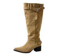 Bottines pour femme modernes avec talon compensé Design boucle de ceinture élégantes Bottes au-dessus du genou confortables et durables Chaussures d'hiver pour la rue en hiver, kaki, 36 EU