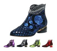 Bottines pour femme - Noir - Avec talon compensé - En cuir - Talon bloc - Bottes de neige - Motif floral - Talons hauts - Bottes de randonnée élégantes - Chaussures d'extérieur pour femme, rouge, 40