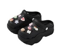 Bottines pour femme - Noir - Talon compensé - Avec semelle épaisse et design décoratif à breloques - Protection anti-torsion - Pour femme, Noir , 35 EU