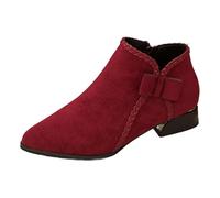 Bottines pour femme style décontracté à bout pointu Chelsea pluie daim talon bloc marche campagne hiver au-dessus du genou stretch, Rouge, 39 EU