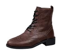 Bottines pour femme - Style rétro - À lacets - Talon épais - En cuir synthétique - Style décontracté - Automne et hiver - Bottines vintage en polyuréthane, marron, 37.5 EU