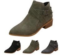 Bottines pour femme - Style romain rétro - Pour l'automne et l'hiver - Grande taille - Talon moyen épais - Bout pointu - Style décontracté et décontracté, gris, 37.5 EU