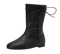 Bottines pour femme - Talon bloc bas - Bottes médiévales - Sangle croisée - Vintage - Bottes de cosplay en cuir synthétique - Chaussures courtes avec dentelle plate - Bottes de moto tendance