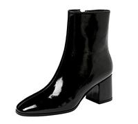 Bottines pour Femmes Grande Taille Rétro Cuir Verni à Talons Hauts Mode Confortable Bottes Courtes Chic et Elegant Zippé Antidérapantes Boots Casual Chaussures 40 Noir