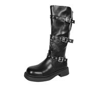 bottines pour femmes Hautes Genoux Cuir Verni à boucles Femme Bottine Travail Confortable Imperméables Dame Bottes Souple Elégantes Chaudes Millésime