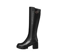 Bottines pour femmes Hautes Genoux Talon moyen Femelle Bottillons Confortable Chaudes Souple Bottes Femelles Casual classiques cuir véritable à talon carré Femmes Boot Moderne Mode Cuir Verni