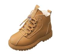 Bottines pour filles avec semelle souple et tige en cuir - Talon plat - Confortable - Pour une tenue décontractée - Chaussures d'hiver - Style coréen - Faciles à porter - Âge 3 à 11 ans, Kaki 02, 31