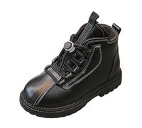 Bottines pour filles avec semelle souple et tige en cuir - Talon plat - Confortable - Pour une tenue décontractée - Chaussures d'hiver - Style coréen - Faciles à porter - Âge 3 à 11 ans, 01 Noir, 27