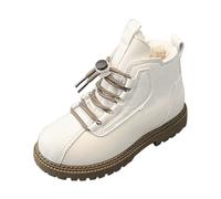 Bottines pour filles avec semelle souple et tige en cuir - Talon plat - Confortable - Pour une tenue décontractée - Chaussures d'hiver - Style coréen - Faciles à porter - Âge 3 à 11 ans, 03 Blanc, 34