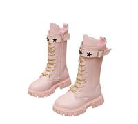 Bottines pour filles style coréen décorées d'étoiles avec boucle de ceinture et lacets dorés pour fête et usage quotidien Bottines tendance polyvalentes Âge 4 à 12 ans, 02 Rouge, 33 EU