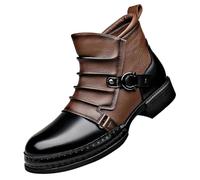 Bottines pour homme style britannique vintage en cuir occidental bicolore avec sangle à boucle pour la marche, la moto, le bureau, Noir , 39 2/3 EU