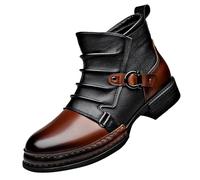 Bottines pour homme style britannique vintage en cuir occidental bicolore avec sangle à boucle pour la marche, la moto, le bureau, marron, 42 2/3 EU