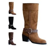 Bottines rétro tendance et originales pour femme Talon large Confortable Chaussures antidérapantes en daim avec boucle pour l'hiver, l'automne et le printemps, or, 36 EU