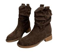 Bottines souples en daim synthétique à talon bloc bas à enfiler - Bottes de marche décontractées pour femme - Tendance et confortable - Pour l'extérieur, le bureau, les fêtes, le travail classique