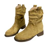 Bottines souples en daim synthétique à talon bloc bas à enfiler - Bottes de marche décontractées pour femme - Tendance et confortable - Pour l'extérieur, le bureau, les fêtes, le travail classique