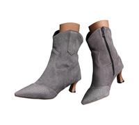 Bottines style western à enfiler à bout pointu et à talon bas pour femme, gris, 39.5 EU