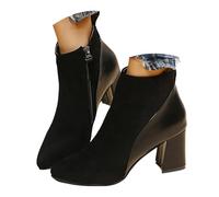 Bottines talon épais en daim pour femmes, bout pointu, talon carré, style tendance et décontracté, parfaites porter seules, fermeture éclair latérale, couleur Sandales Compensées Enfiler Pour (42)