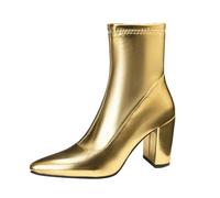 Bottines tendance à bout pointu pour femme - Confortables - Talon bloc - Fermeture éclair latérale - Chaussures d'hiver chaudes, doré, 40.5 EU