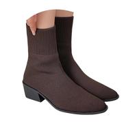 Bottines tendance à talon bloc avec bout pointu, maille respirante et design amincissant, chaussures confortables qui rehaussent le regard., café, 36 EU