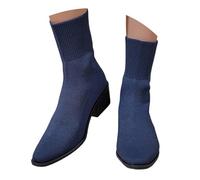 Bottines tendance à talon bloc avec bout pointu, maille respirante et design amincissant, chaussures confortables qui rehaussent le regard., bleu, 42 EU