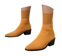 Bottines tendance à talon bloc - Bout pointu - Matériau en maille respirante - Design amincissant - Chaussures confortables qui soulèvent le regard., Orange, 43 EU