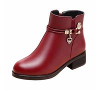 Bottines tendance d'hiver élégantes, scintillantes, talon court, mi-haut, bottines en cuir pour plus de confort, rouge, 41 EU