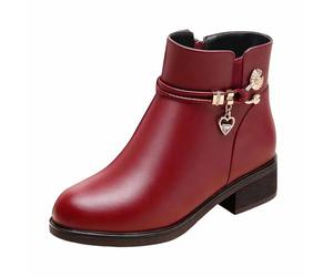 Bottines tendance d'hiver élégantes, scintillantes, talon court, mi-haut, bottines en cuir pour plus de confort, rouge, 39 EU