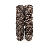 Bottines tendance pour femme - Bout pointu - Talon épais empilé - Pliées sur la cuisse - Motif léopard - Pour les fêtes décontractées et les voyages, doré, 39.5 EU