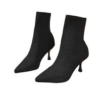 Bottines tricotées à bout pointu pour femme - Élégantes chaussures à talon aiguille - Chaussures décontractées et rendez-vous galantes, Noir , 38.5 EU