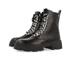 Bottines type militaire noires à lacets et semelle track avec maxi-chaînes pour femme holzthum