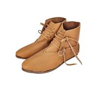 Bottines Unisexe Style Médiéval, Hauteur Cheville, Laçage Classique avec Lanières à Nouer sur le Côté, Bout Rond, Semelle Plate Souple, Chaussures Costume pour Cosplay, Théâtre, Tenue Rétro, Quotidien