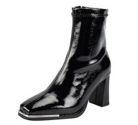 Bottines vernies pour femme avec talon - Élégantes - En cuir - Antidérapantes - Légères - Coupe-vent - Pour le bureau, les rendez-vous galants, les voyages, Noir , 36 EU