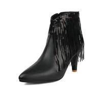 Bottines western à bout pointu pour femme, tendance, brillant, patchwork, bloc à talons hauts, chaussures décontractées, Noir , 40 EU